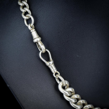 Antique 100g Sterling Silver Curb Link Albert Watch Chain Necklace | 17"