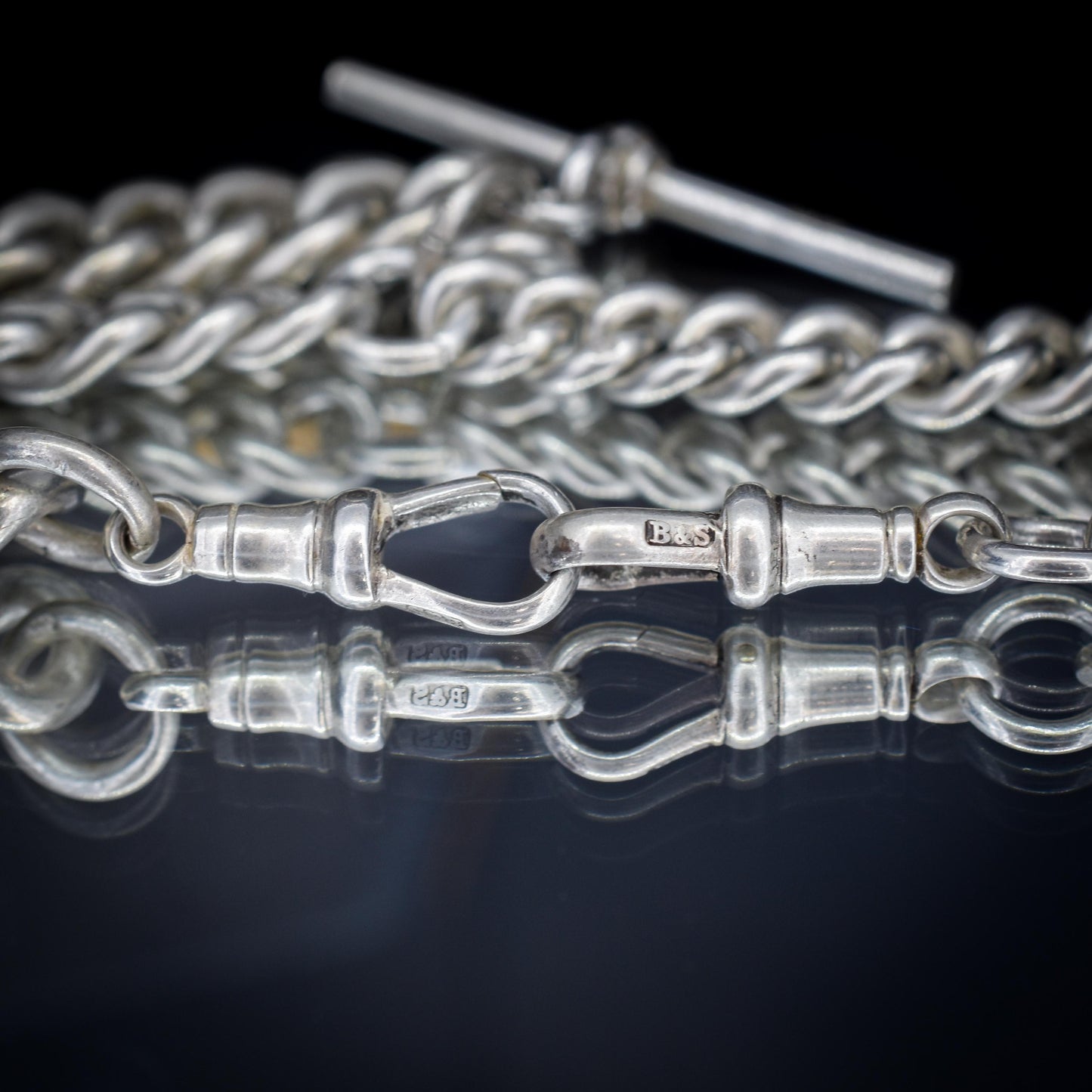 Antique 100g Sterling Silver Curb Link Albert Watch Chain Necklace | 17"