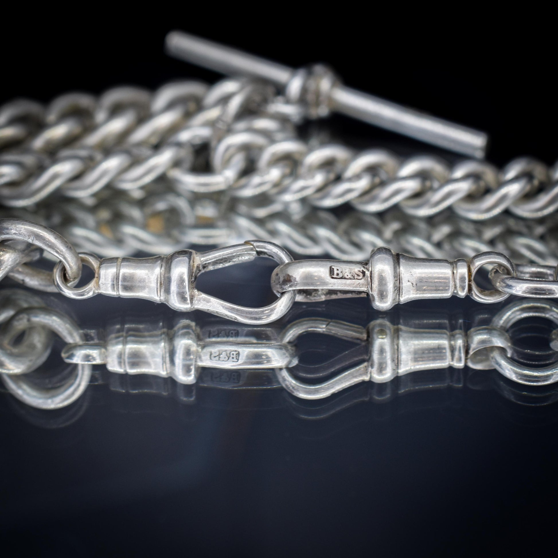 Antique 100g Sterling Silver Curb Link Albert Watch Chain Necklace | 17"