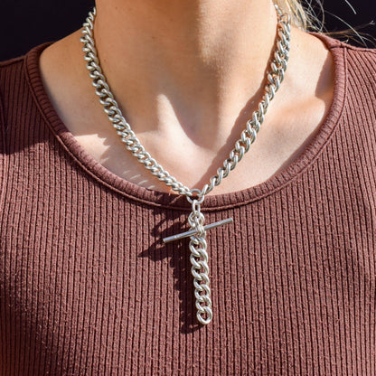 Antique 100g Sterling Silver Curb Link Albert Watch Chain Necklace | 17"