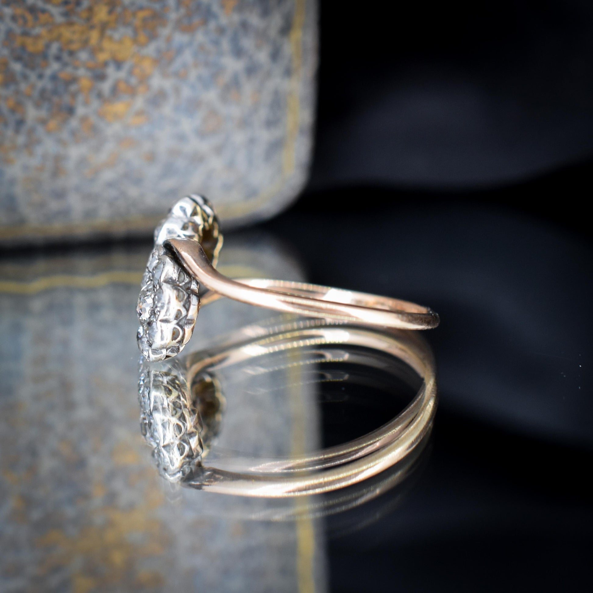 Antique Old Cut Diamond Daisy Cluster 'Toi Et Moi' Twist Gold Ring