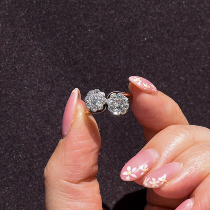 Antique Old Cut Diamond Daisy Cluster 'Toi Et Moi' Twist Gold Ring