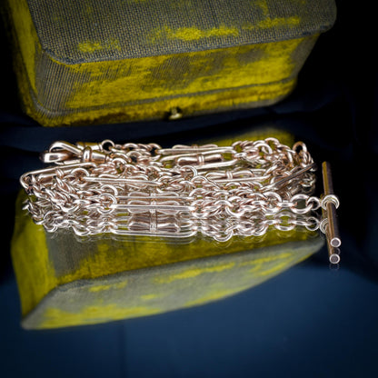 Vintage 18" 9ct Rose Gold Fancy Link Double Albert Watch Chain Necklace