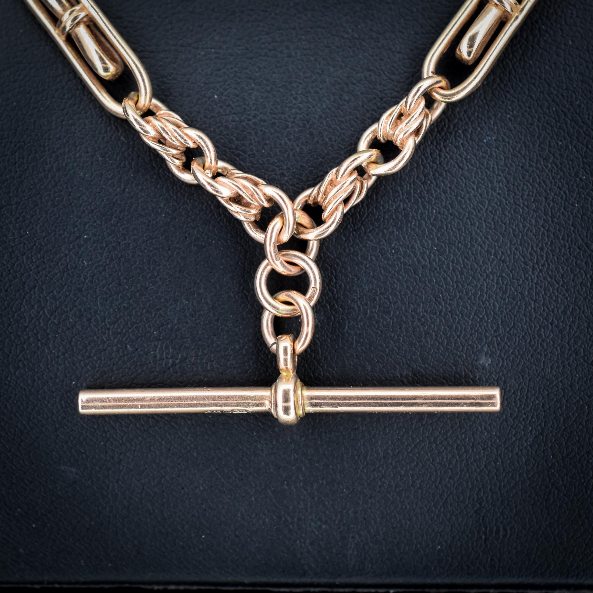 Vintage 18" 9ct Rose Gold Fancy Link Double Albert Watch Chain Necklace