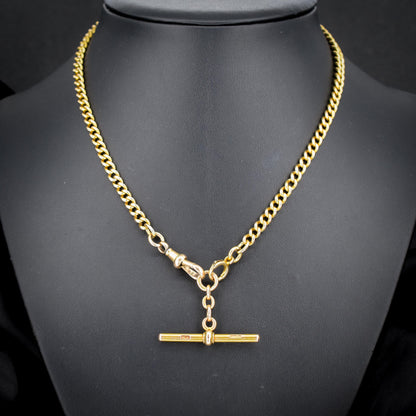 Antique 15ct Yellow Gold Bolt Ring and Dog Clip Albert Watch Chain Necklace 16"