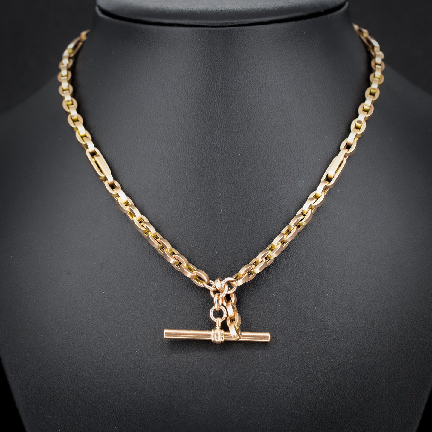 Antique 15.5" 9ct Gold Oval Cable Link Double Albert Watch Chain Necklace