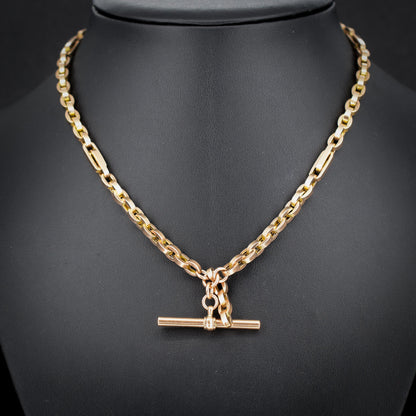 Antique 15.5" 9ct Gold Oval Cable Link Double Albert Watch Chain Necklace