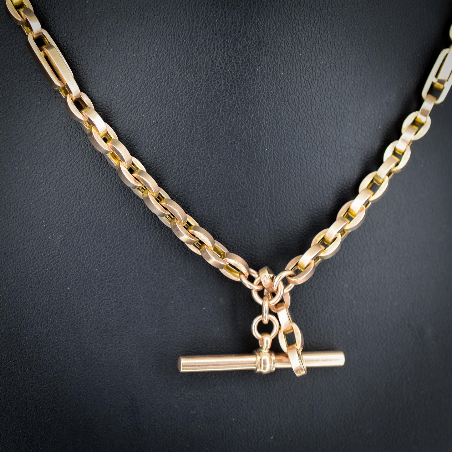 Antique 15.5" 9ct Gold Oval Cable Link Double Albert Watch Chain Necklace