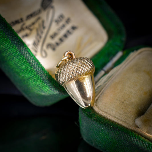 Vintage 9ct Gold Acorn Charm Pendant | Dated 1973