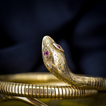 Vintage 9ct Gold Snake Serpent Wrap Around Bangle Bracelet