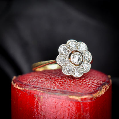 Antique Diamond Cluster Daisy 18ct Gold and Platinum Ring