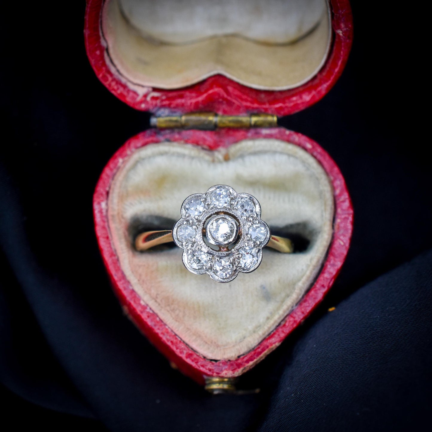 Antique Diamond Cluster Daisy 18ct Gold and Platinum Ring