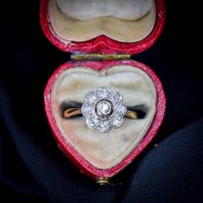 Antique Diamond Cluster Daisy 18ct Gold and Platinum Ring