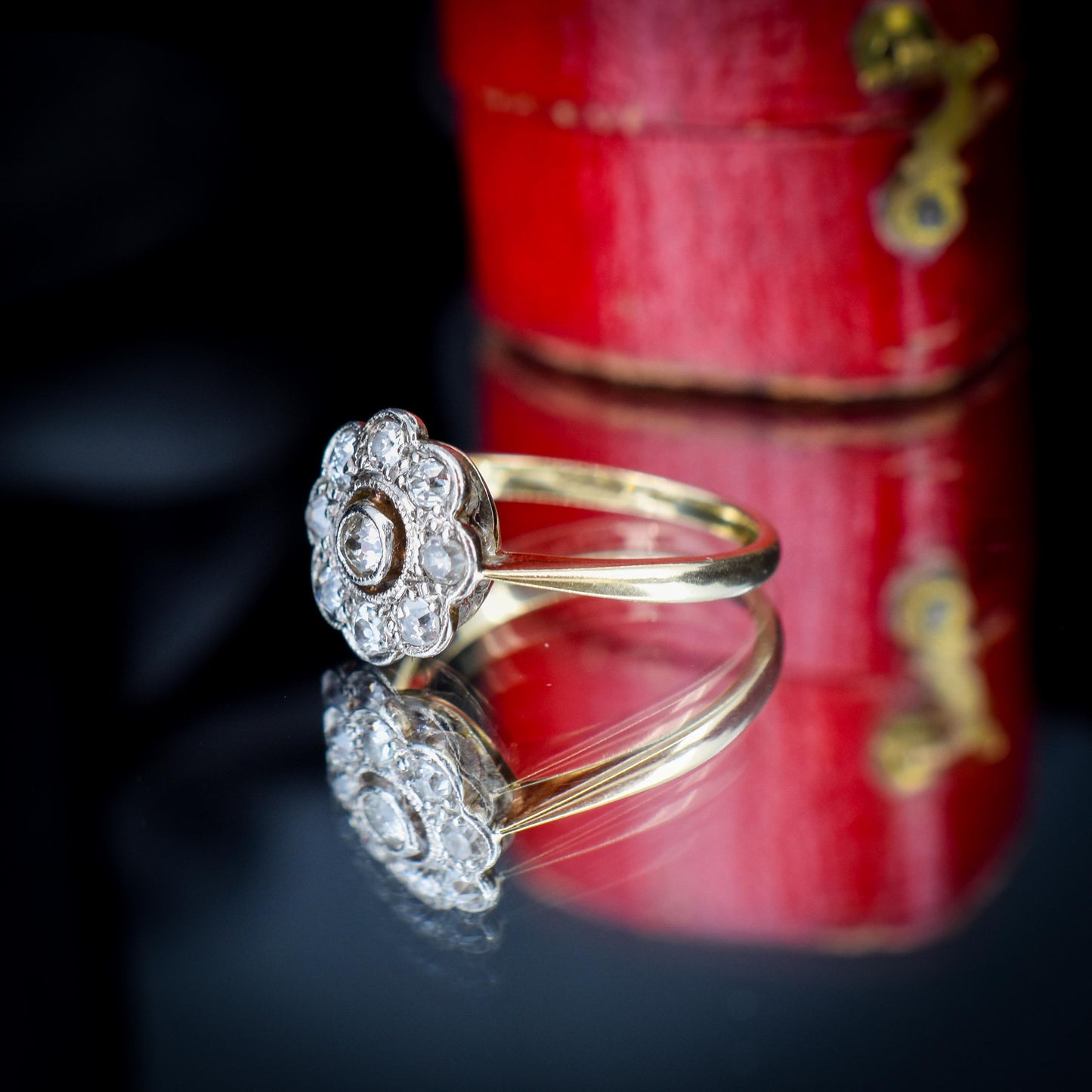 Antique Diamond Cluster Daisy 18ct Gold and Platinum Ring