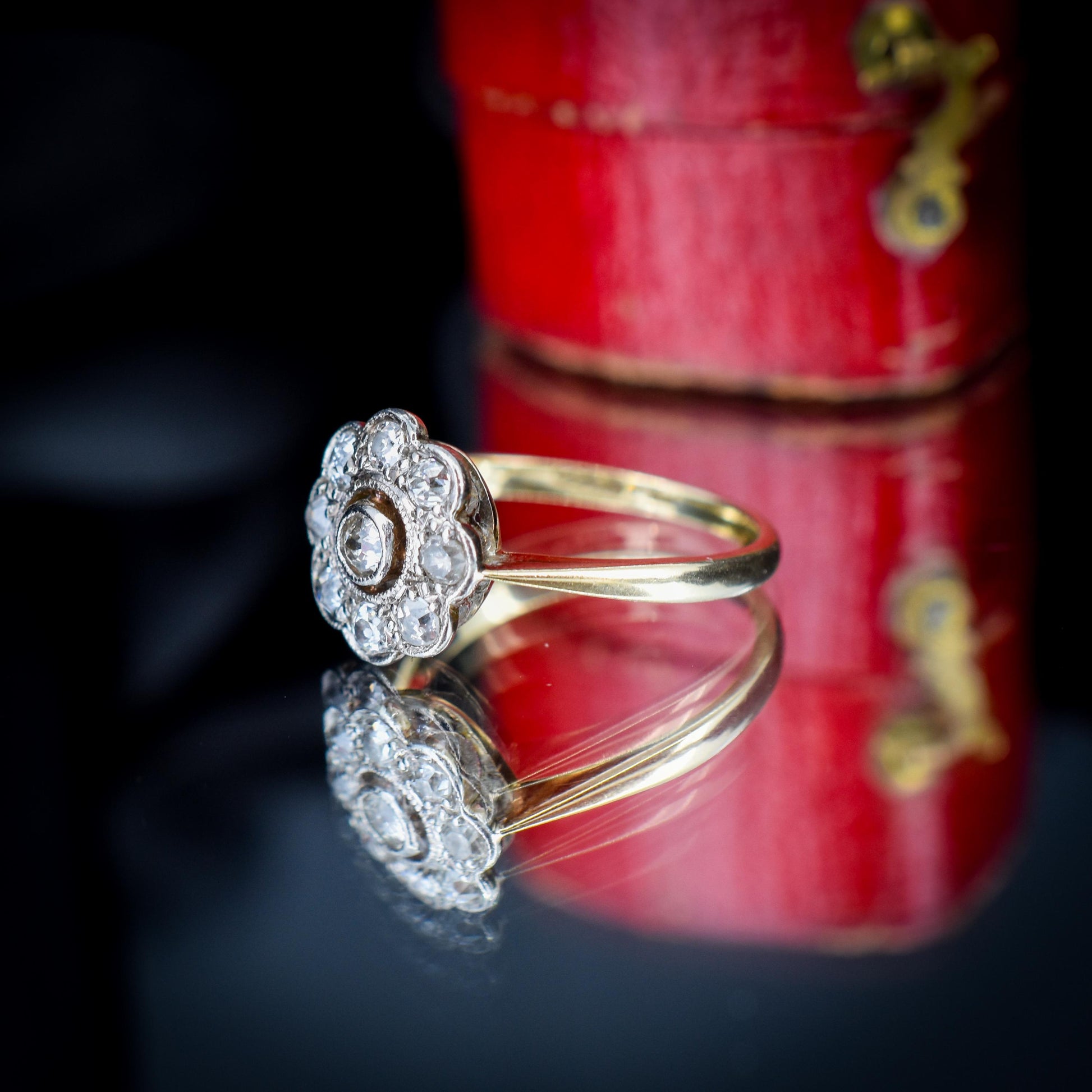 Antique Diamond Cluster Daisy 18ct Gold and Platinum Ring