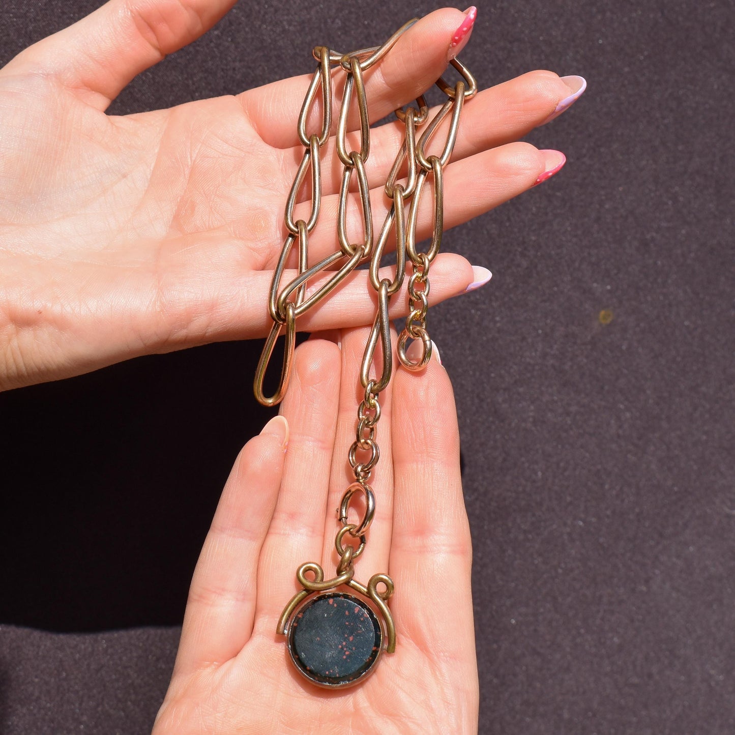 Antique Rolled Gold Curb Albert Watch Chain with Spinning Fob