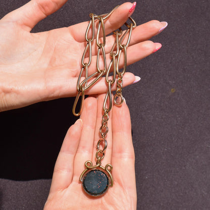 Antique Rolled Gold Curb Albert Watch Chain with Spinning Fob