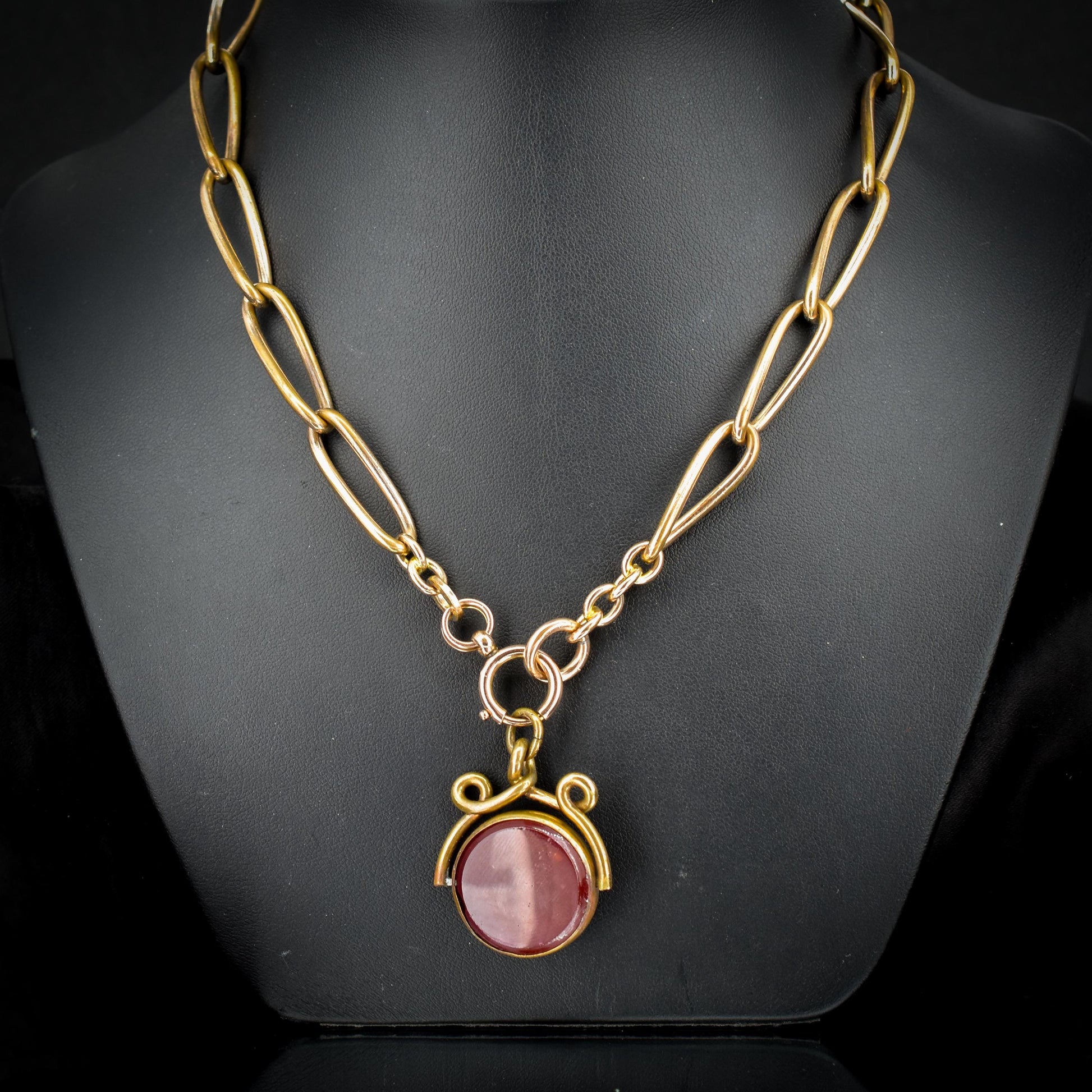 Antique Rolled Gold Curb Albert Watch Chain with Spinning Fob