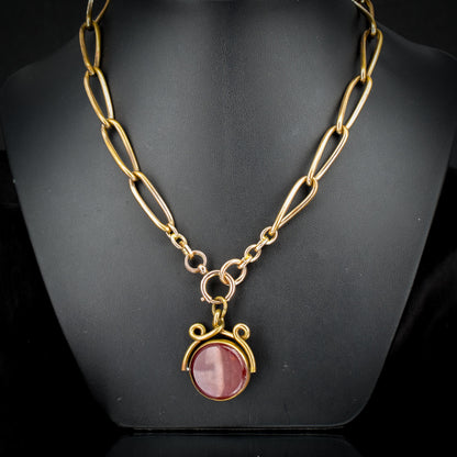 Antique Rolled Gold Curb Albert Watch Chain with Spinning Fob