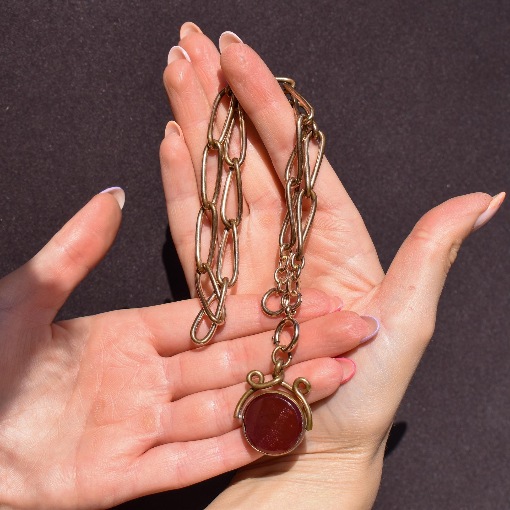 Antique Rolled Gold Curb Albert Watch Chain with Spinning Fob