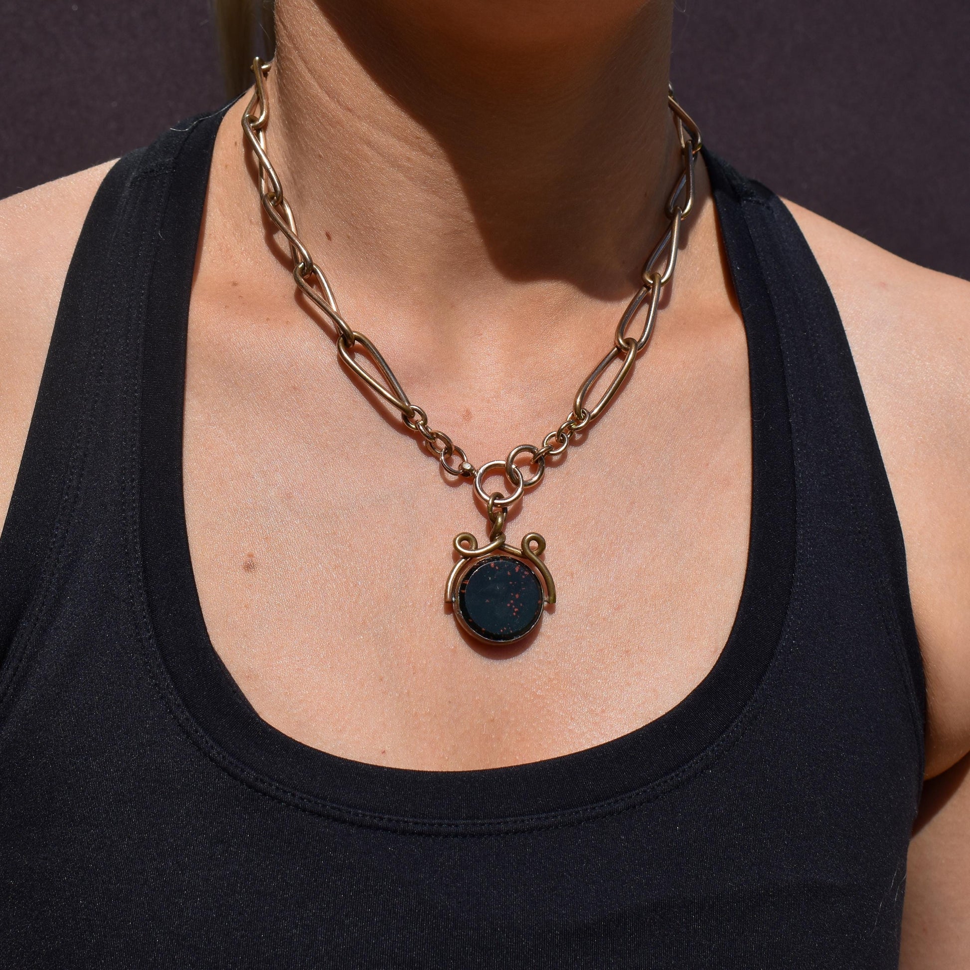 Antique Rolled Gold Curb Albert Watch Chain with Spinning Fob