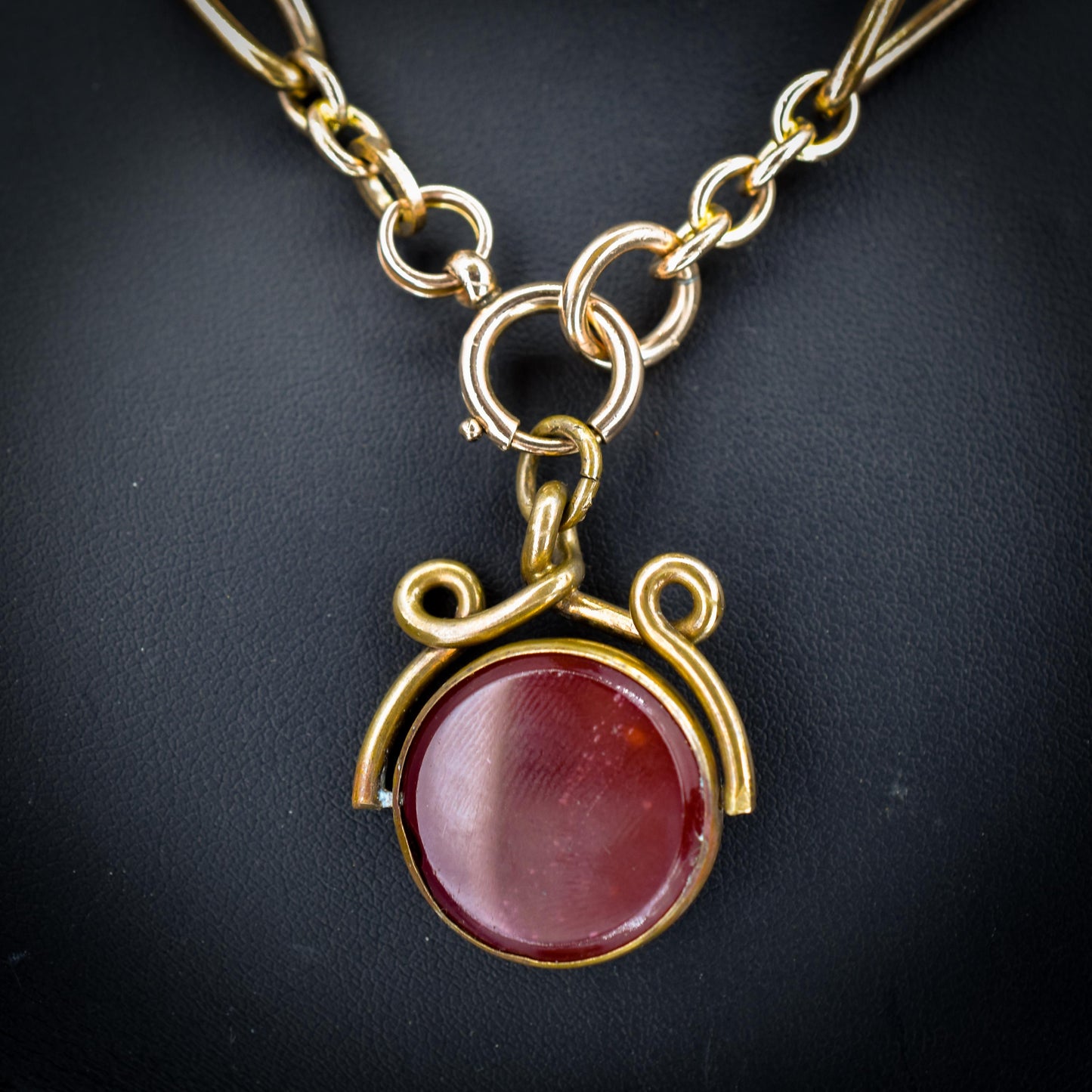 Antique Rolled Gold Curb Albert Watch Chain with Spinning Fob