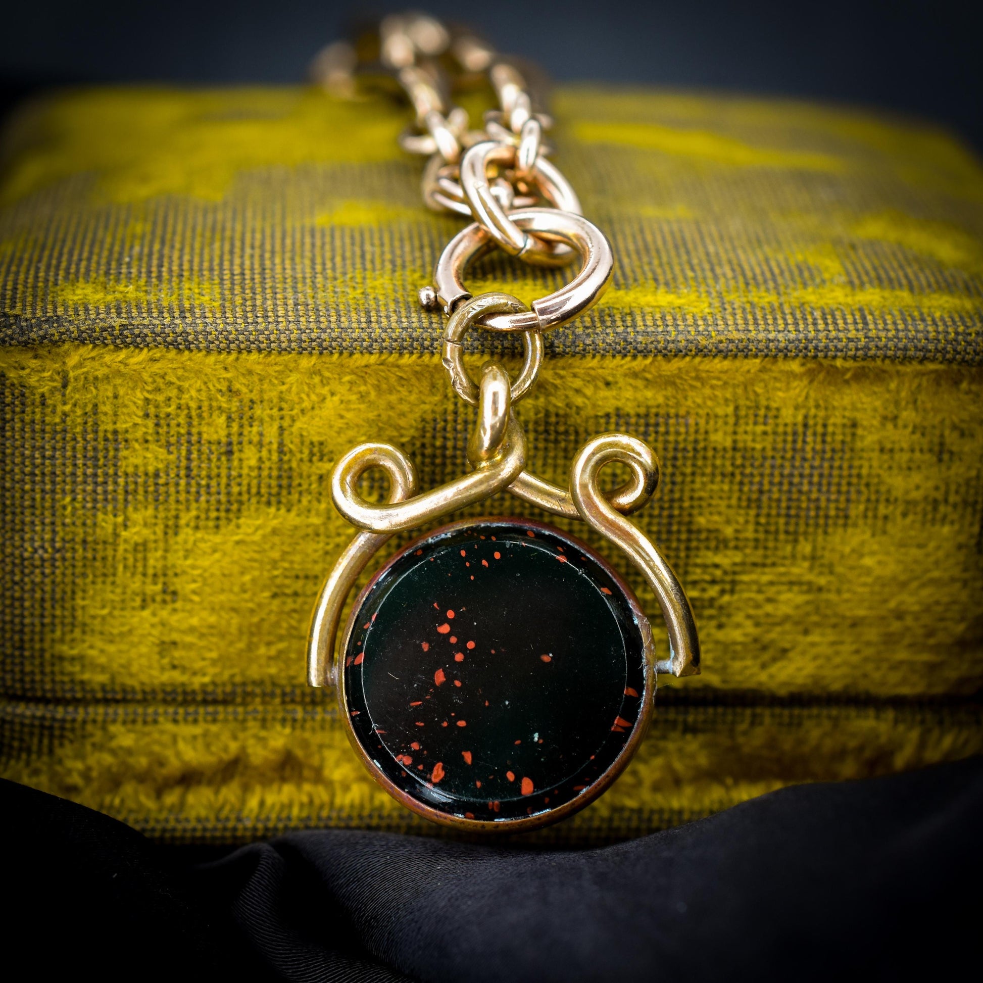 Antique Rolled Gold Curb Albert Watch Chain with Spinning Fob