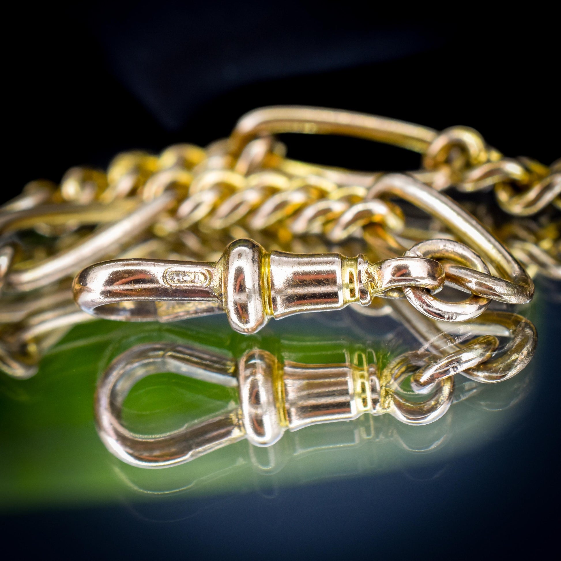 Antique Rolled Gold Figaro Link Bracelet with Dog Clip and T-bar