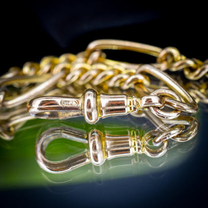 Antique Rolled Gold Figaro Link Bracelet with Dog Clip and T-bar