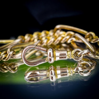 Antique Rolled Gold Figaro Link Bracelet with Dog Clip and T-bar