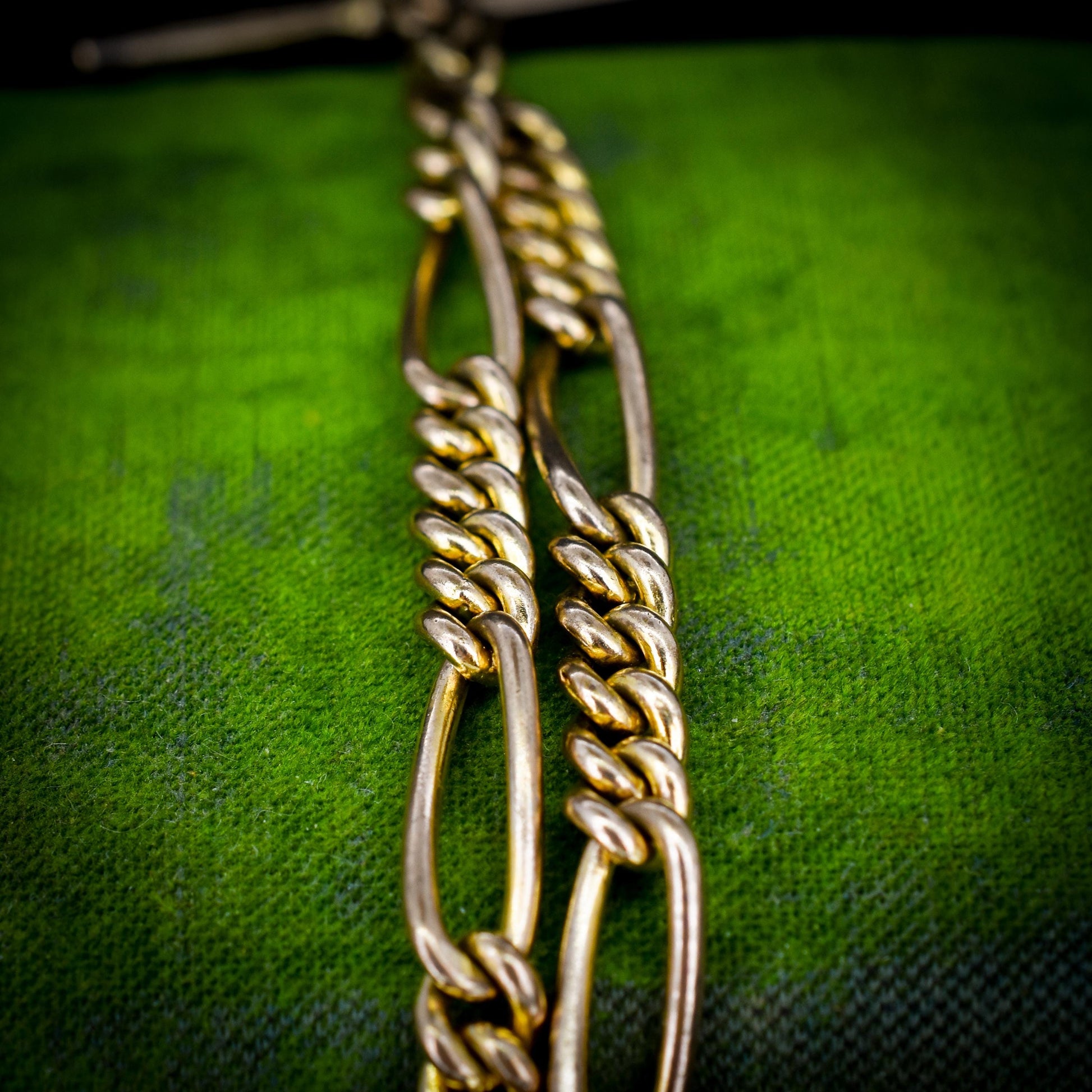 Antique Rolled Gold Figaro Link Bracelet with Dog Clip and T-bar