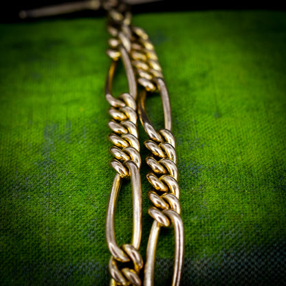 Antique Rolled Gold Figaro Link Bracelet with Dog Clip and T-bar
