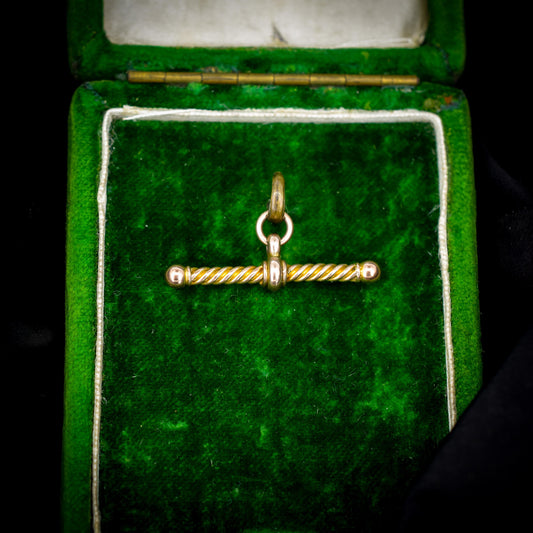 Antique 9ct Gold Fancy Twisted T-Bar Pendant Charm