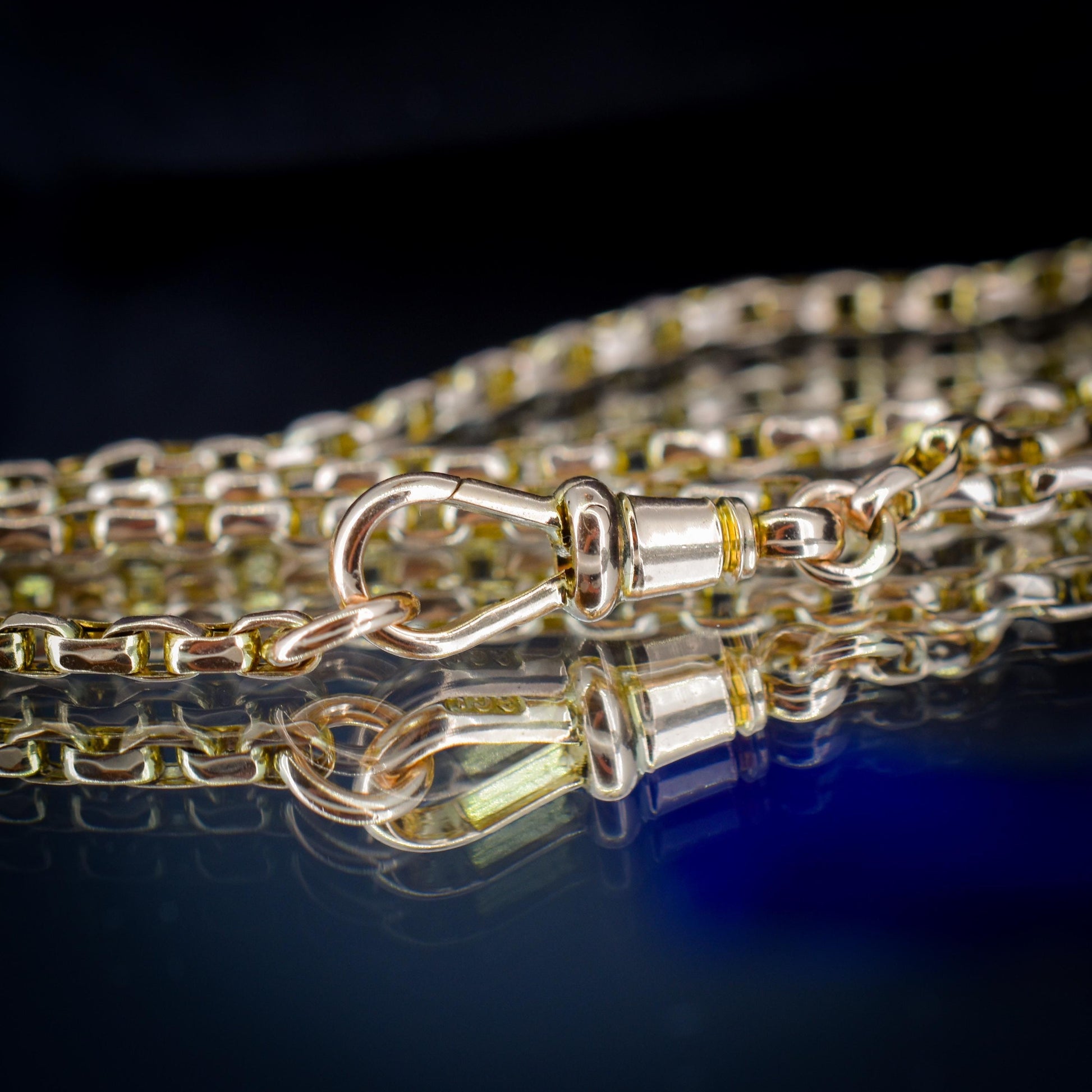 Antique Victorian 9ct Gold Faceted Link Chain Necklace with Dog Clip | 19.25"
