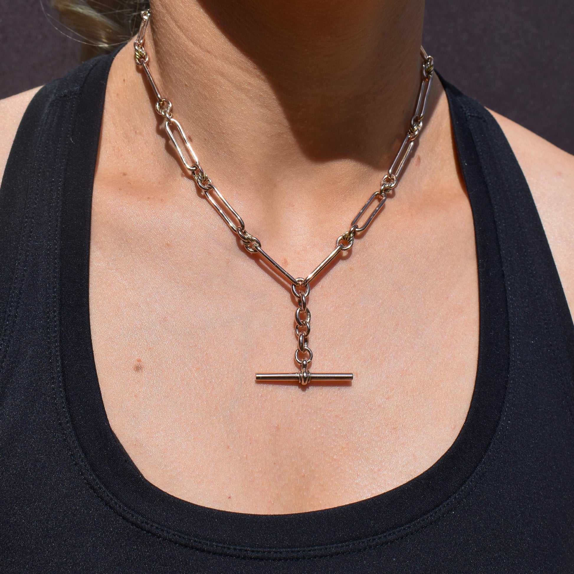 Antique 9ct Gold Trombone and Love Knot Link Albert Chain Necklace | 16"