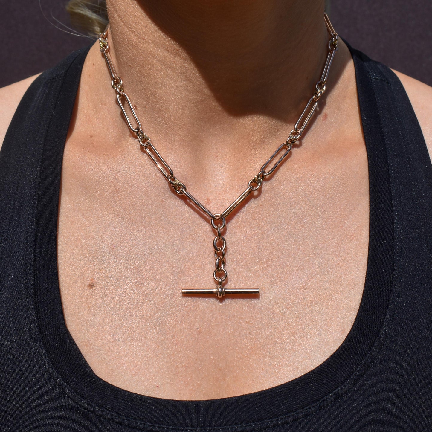 Antique 9ct Gold Trombone and Love Knot Link Albert Chain Necklace | 16"