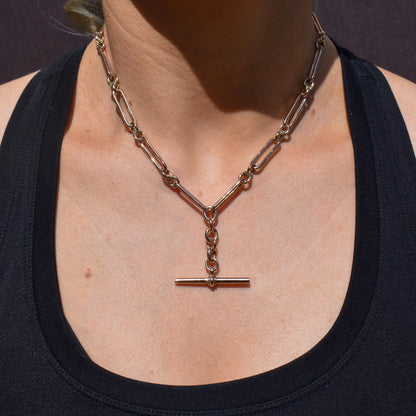 Antique 9ct Gold Trombone and Love Knot Link Albert Chain Necklace | 16"