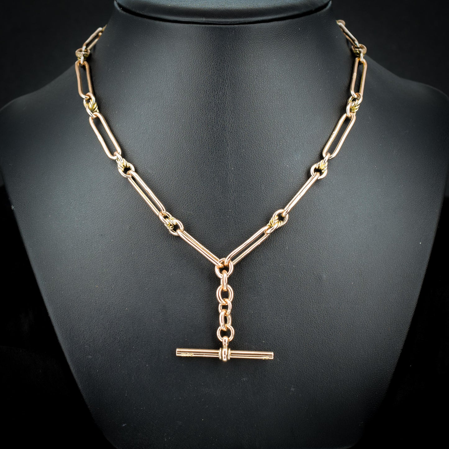 Antique 9ct Gold Trombone and Love Knot Link Albert Chain Necklace | 16"