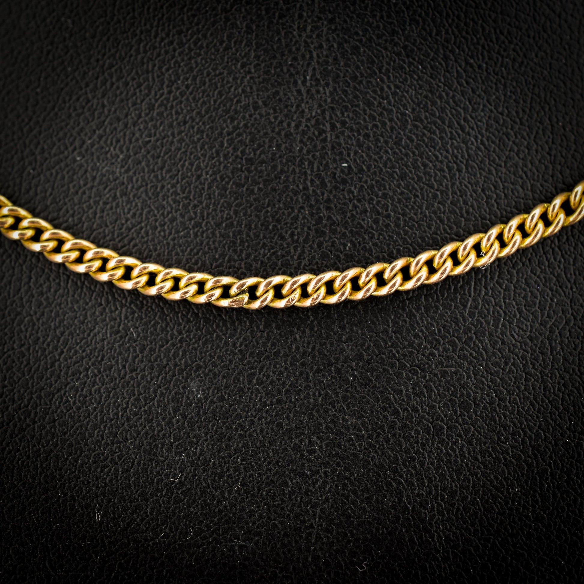 Antique 9ct Gold Flat Curb Link Chain Necklace with Barrel Clasp | 15.25"