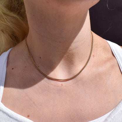 Antique 9ct Gold Flat Curb Link Chain Necklace with Barrel Clasp | 15.25"