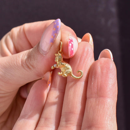 Vintage 9ct Yellow Gold 'Playful' Pearl Cat Charm | Dated 1966