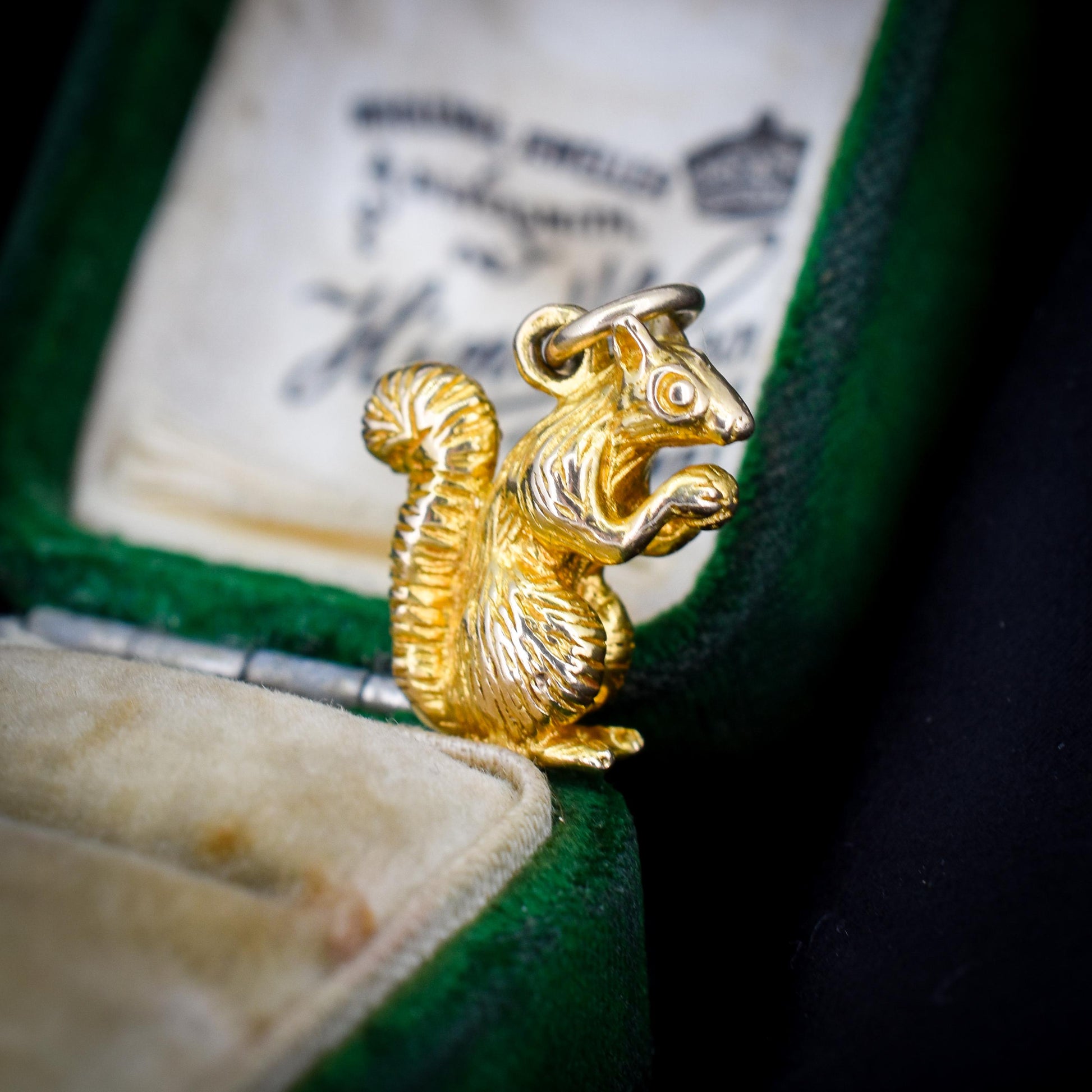 Vintage Heavy Solid Yellow Gold Squirrel Animal Charm Pendant
