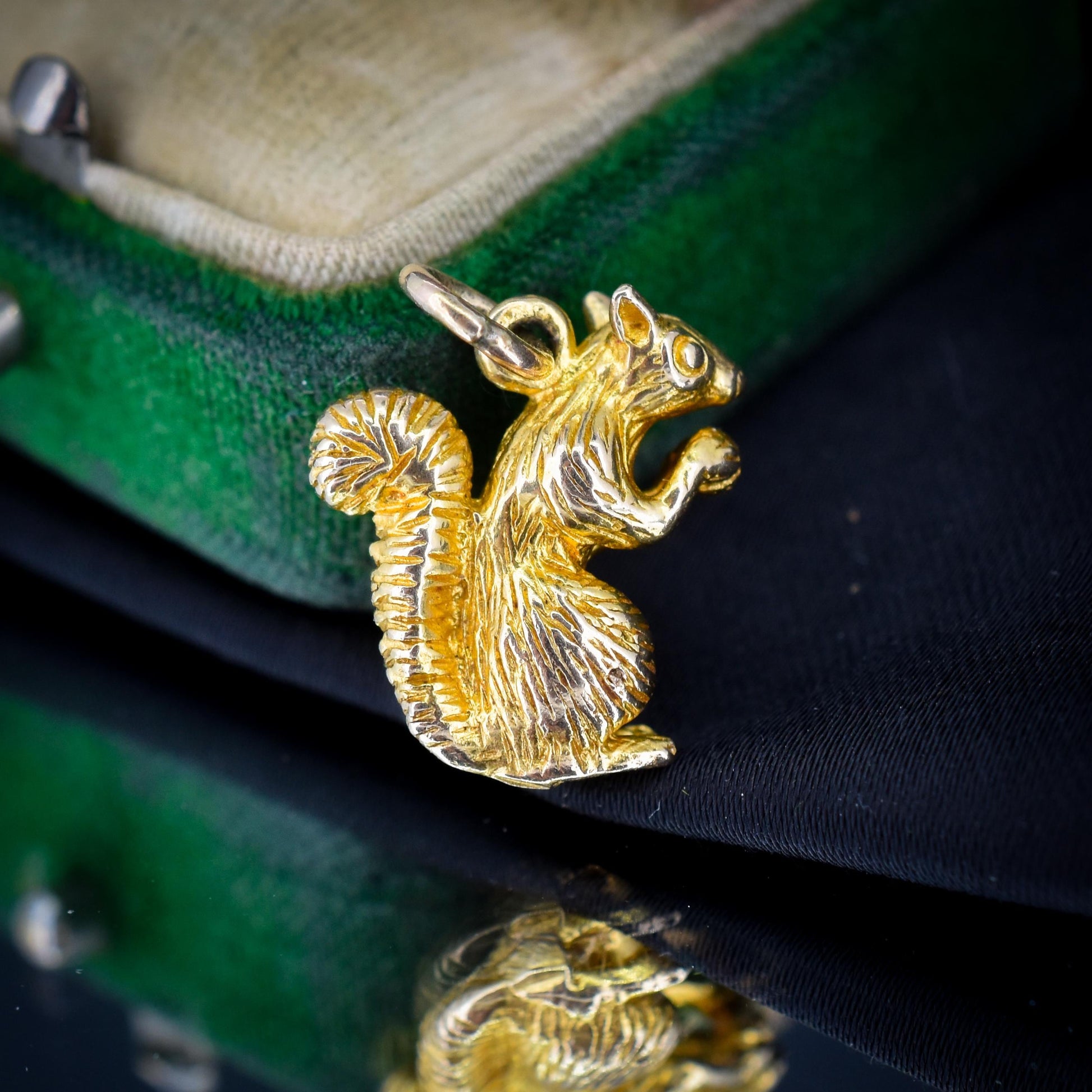 Vintage Heavy Solid Yellow Gold Squirrel Animal Charm Pendant