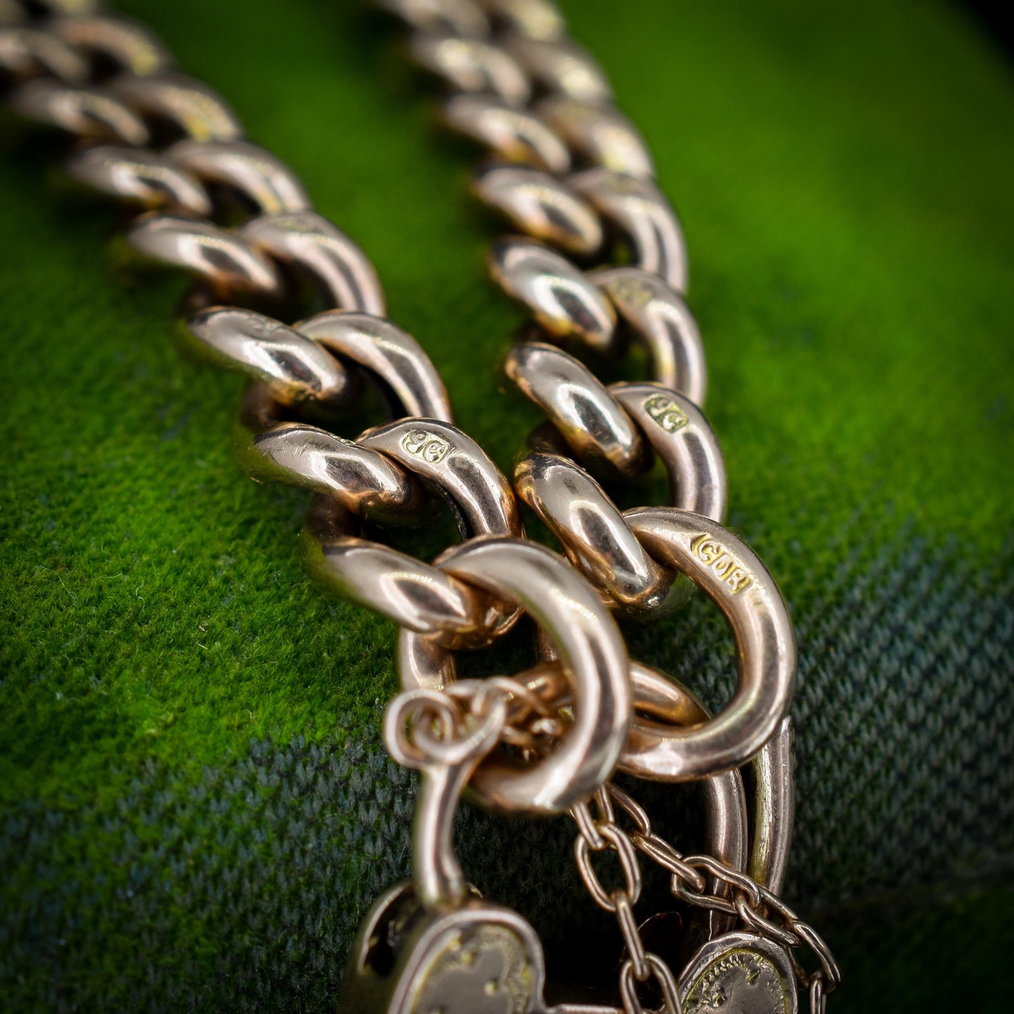 Antique Engraved Heart Padlock Fancy Curb 9ct Gold Bracelet