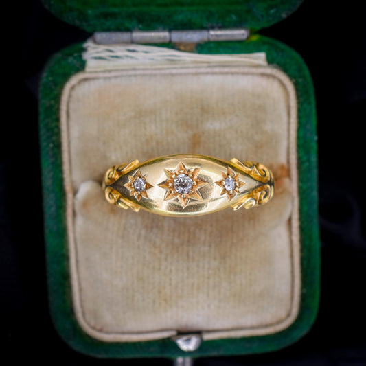 Antique Diamond Starburst 18ct Gold Gypsy Band Ring | Birmingham 1907