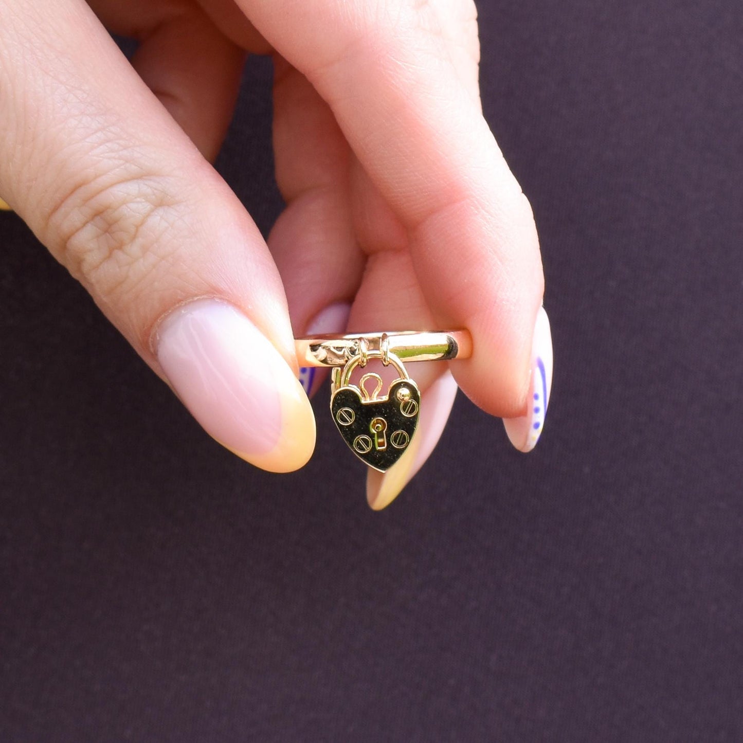 Vintage Heart Padlock Drop 9ct Gold Band Ring | B'ham 1930