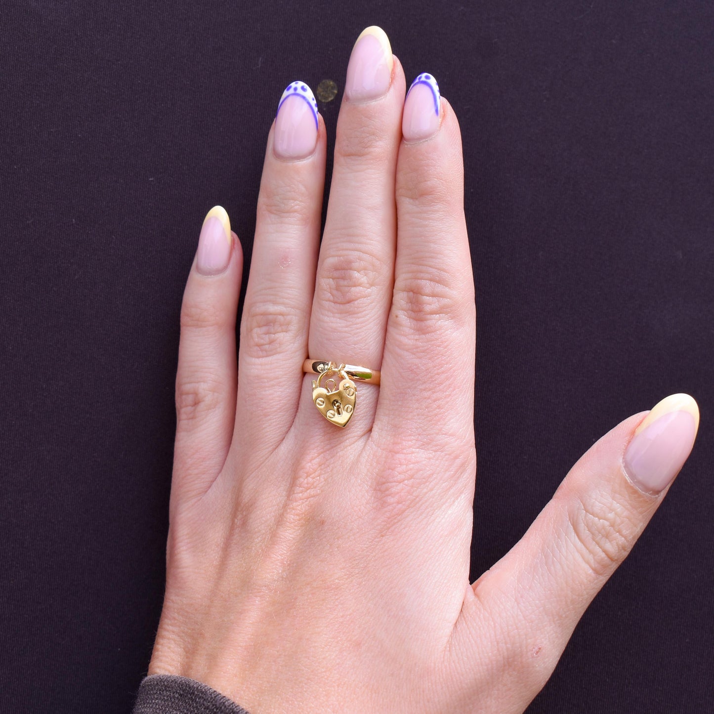 Vintage Heart Padlock Drop 9ct Gold Band Ring | B'ham 1930