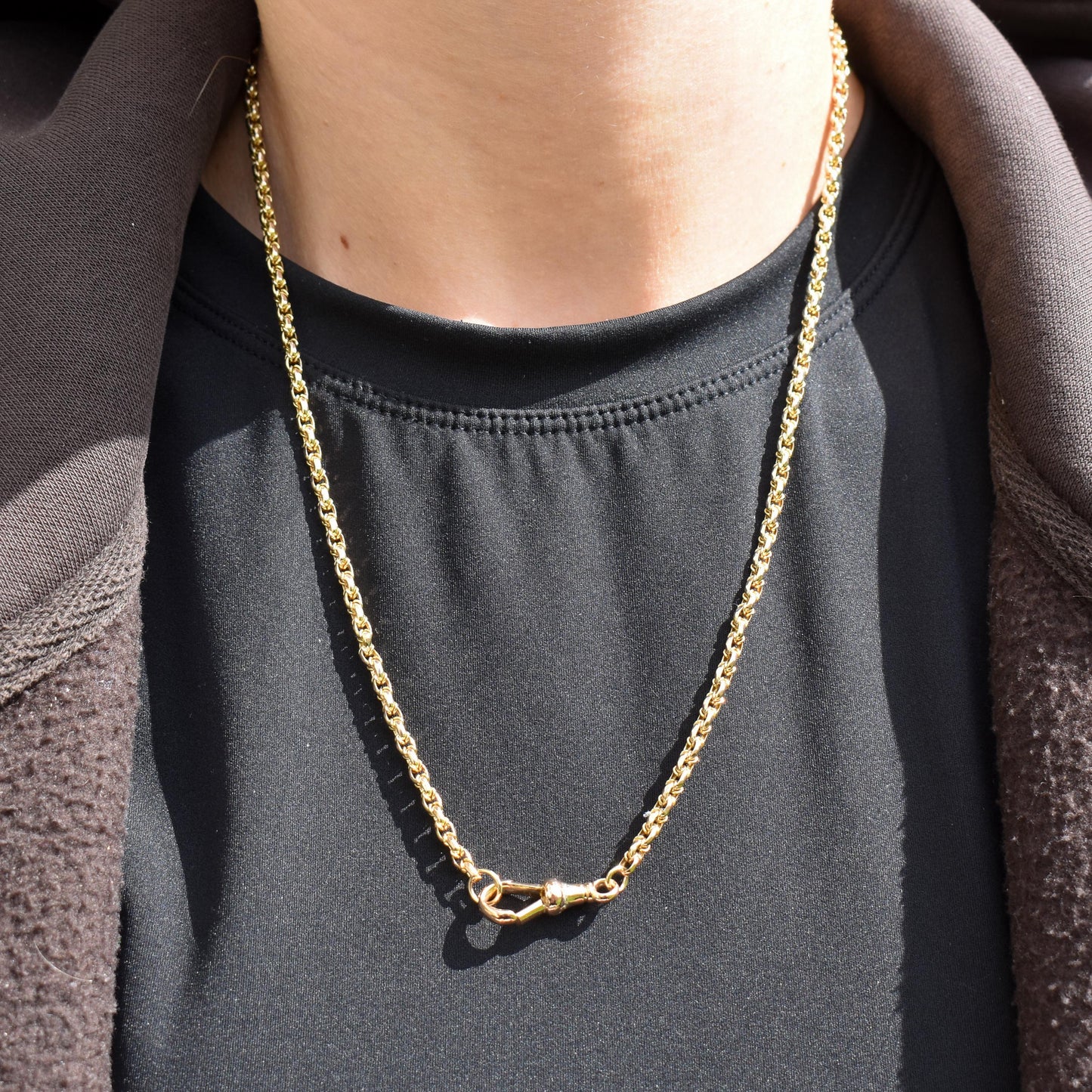 Antique 9ct Yellow Gold Fancy Link Chain Necklace with Dog Clip | 20.5"