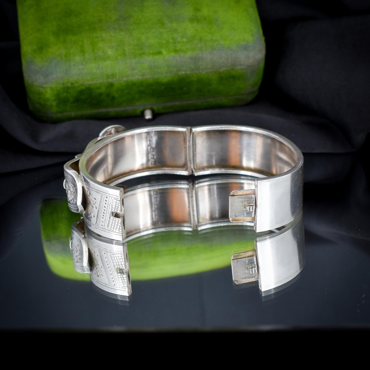 Antique Victorian Sterling Silver Buckle Ivy Leaf Bangle Bracelet | Dated 1886