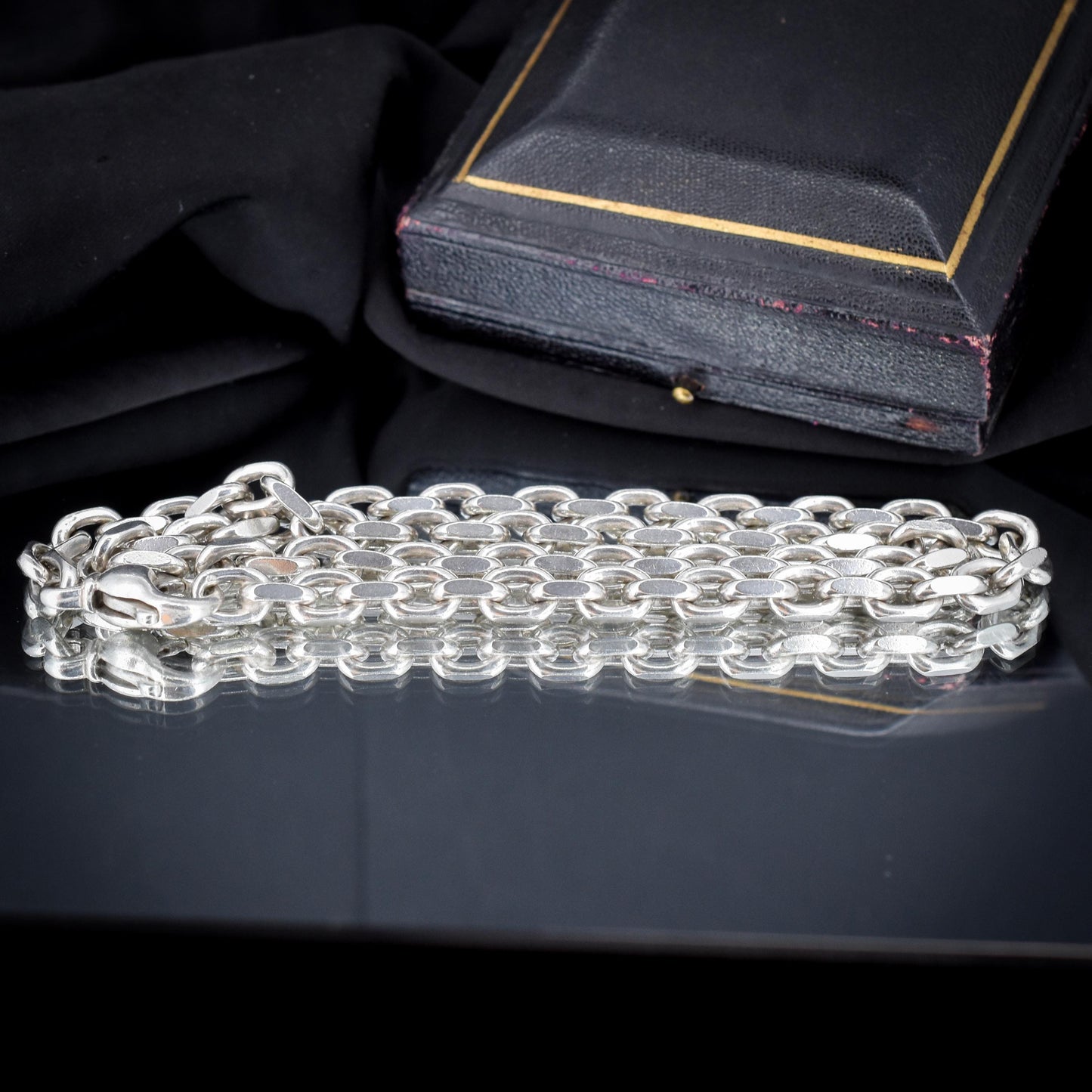 Vintage 89g Chunky Sterling Silver Flat Edge Link Biker Chain Necklace – 21"